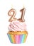 Delicious cupcake with number shaped candles on background. Coming of age party - 21th birthday