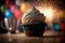 Delicious cupcake with sparklers and colorful baloons on background, illustration ai generative