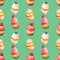 Delicious cupcakes retro Seamless pattern digital illustration