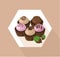 Delicious cupcakes set. Sweet dessert chocolate lavender flavors Vector illustration
