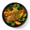 Delicious Curry Dish With Roasted Carp Steak And Broccoli