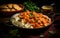 Delicious Delight Indian Chicken Tikka Masala with Rice. Generative AI