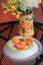 Delicious dessert of Italian Cassata cake on metal table