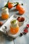 Delicious dessert with lychees mousse and tangerine cream