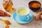 Delicious detox drink made of turmeric, ginger, milk, honey and