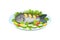 Delicious dish - tender fish meat, with greens, lemon and vegetables.
