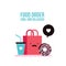 Delicious donut Coffee and Shopping bag Cute Food dessert background