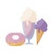 delicious donut with ice creams isolated icon