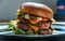 Delicious Double Cheeseburger on a metal plate