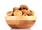 Delicious dried figs in wooden bowl