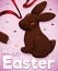 Delicious Easter Chocolate Bunny with Ribbons and Confetti, Vector Illustration