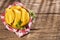 Delicious empanadas - Colombian cuisine. Wood background