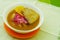 Delicious encebollado fish stew from Ecuador traditional food national dish closeup