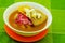 Delicious encebollado fish stew from Ecuador traditional food national dish closeup