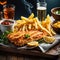 Delicious English Fish and chips, classic dish enjoyed for centuries, cinematic