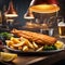 Delicious English Fish and chips, classic dish enjoyed for centuries, cinematic