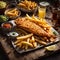 Delicious English Fish and chips, classic dish enjoyed for centuries, cinematic