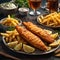 Delicious English Fish and chips, classic dish enjoyed for centuries, cinematic