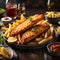 Delicious English Fish and chips, classic dish enjoyed for centuries, cinematic