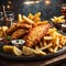 Delicious English Fish and chips, classic dish enjoyed for centuries, cinematic