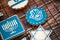 Delicious festive Hanukkah cookies for celebrating on a wooden background. Closeup.