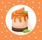Delicious festive orange cake dessert on retro dotted background. Summer confectionery bakery treats Vector illustration