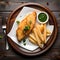 Delicious fish and chips on a plate - ai generated image