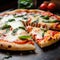 Delicious Flammkuchen, thin crispy Italian pizza, food photography