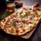 Delicious Flammkuchen, thin crispy Italian pizza, food photography