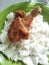 delicious flour chicken with homemade original Indonesian rice