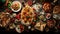 Delicious Food Plate with Olives, Cucumber, Tomatoes, and Mozzarella - Vibrant Indian-Inspired Table Setting