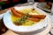 Delicious Frankfurter sausage with soup