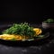 Delicious fresh appetizing omelet with herbs, great breakfast dish isolated