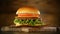 Delicious fresh cheeseburger with old wooden background