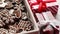 Delicious fresh Christmas decorated gingerbread cookies placed in wooden crate