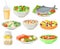 Delicious and fresh dishes set, healthy eating concept vector Illustrations on a white background