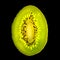 Delicious fresh green and golden kiwifruit slice isolated at black background