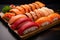 Delicious Fresh Sashimi Sushi Close Up in a Cozy Cafe with Japanese Culinary Delights