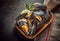 Delicious freshly cooked marine mussels