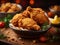 Delicious fried chicken, golden brown crust, kissed with hints of spice