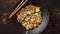 Delicious fried rice with chicken in wok