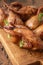 Delicious fried roasted quails with herbs, spices and beer. Grilled quails. Holiday Christmas and Thanksgiving meal