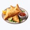 Delicious Fried Samosas On A White Plate - Realistic Rendering