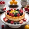 Delicious fruit flan on plate