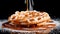 Delicious Funnel Cake with caramel or honey and sugar in Black Background. Generative Ai