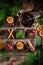 Delicious Gingerbread cubes for Christmas on rustic tray