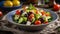 Delicious Greek salad a plate in kitchen olives healthy mediterranean organic