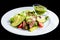 Delicious green meat salad with roasted juicy steak, avocado and