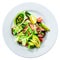 Delicious green meat salad with roasted juicy steak, avocado and