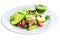 Delicious green meat salad with roasted juicy steak, avocado and